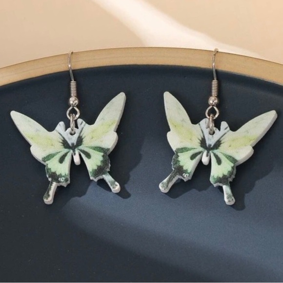 “Green Butterflies” Dainty Little Mini Acrylic Butterfly Nature Bohemian Earring - Picture 1 of 6